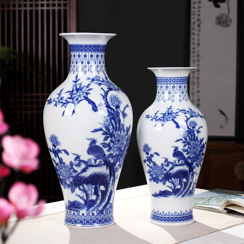 Jingdezhen ceramics blue and white porcelain vase furnishing articles sitting room flower arrangement bedroom office lucky bamboo decorative arts and crafts