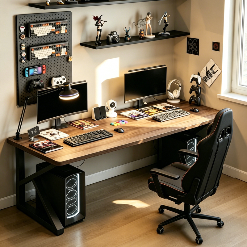 Solid Wood Large Board Gaming Table for Home Use, Simple Double Gaming Table for Game Room, Bedroom, Study, and Office Computer Desk with Beveled Edges