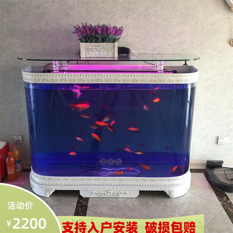 New large and medium-sized European-style home living room glass goldfish tank aquarium curved against the wall super white custom