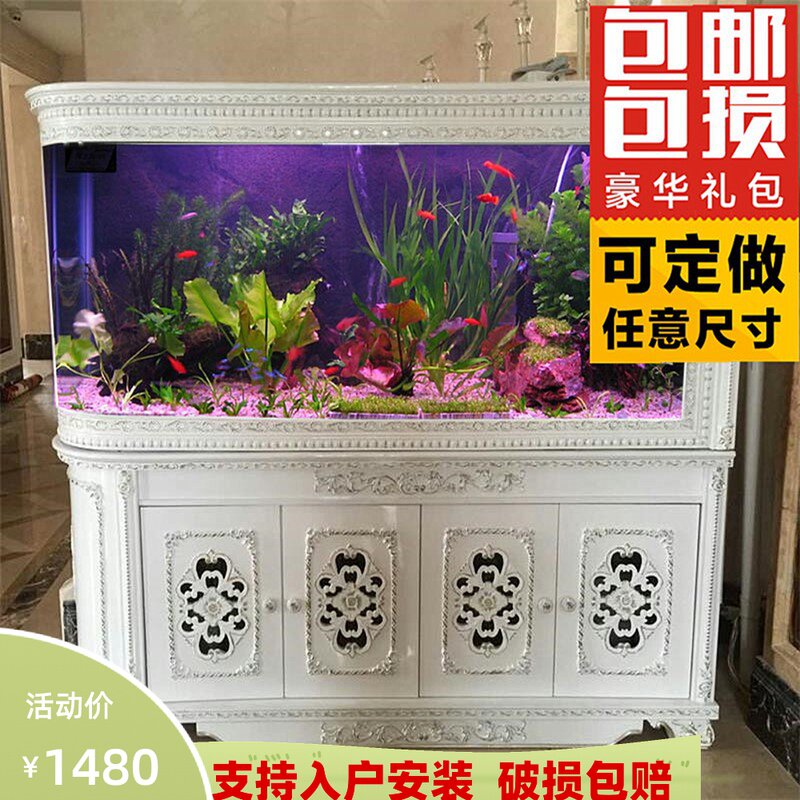 New large and medium-sized European-style bullet bottom filter home living room solid wood glass ecological fish tank aquarium