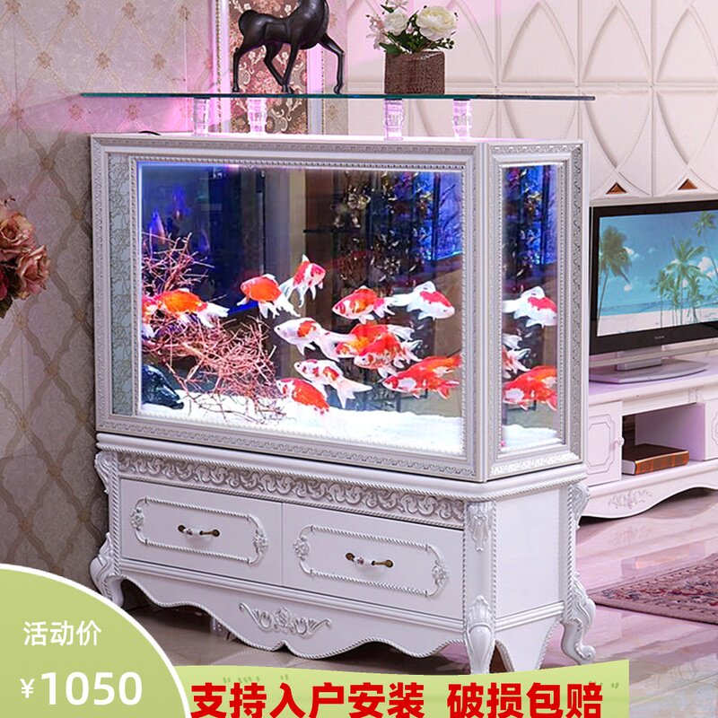 European-style large and medium-sized glass screen ecological goldfish tank aquarium home living room shoe cabinet can be fixed ultra-White