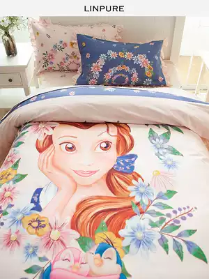 Blue Platinum Four-Piece Bell Song Children Cartoon Cotton Bedding Digital Printed Satin Quilt Cover Kit
