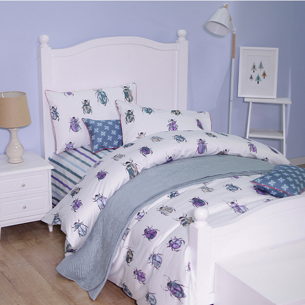 Blue Platinum Children's Fun Series Four-piece Cotton Bedding Children's Cartoon Satin Spring and Summer Set