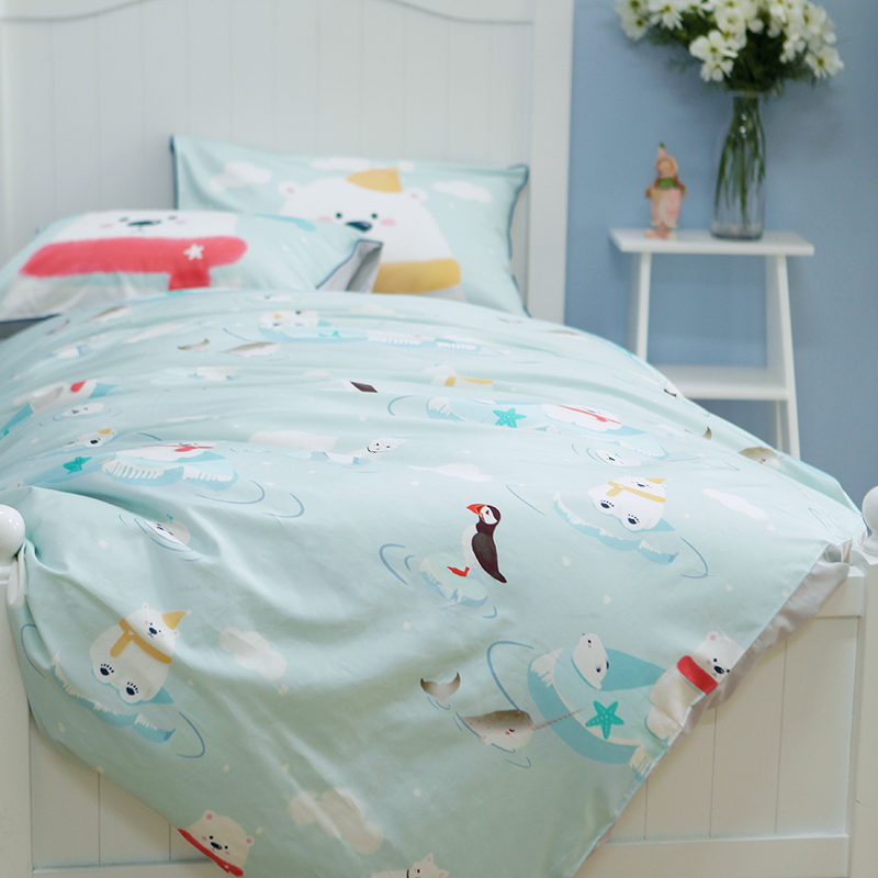 Blue Platinum Children Full Cotton Cartoon Four Pieces Mysterious Arctic Pure Cotton Boy Gonsatin Bed