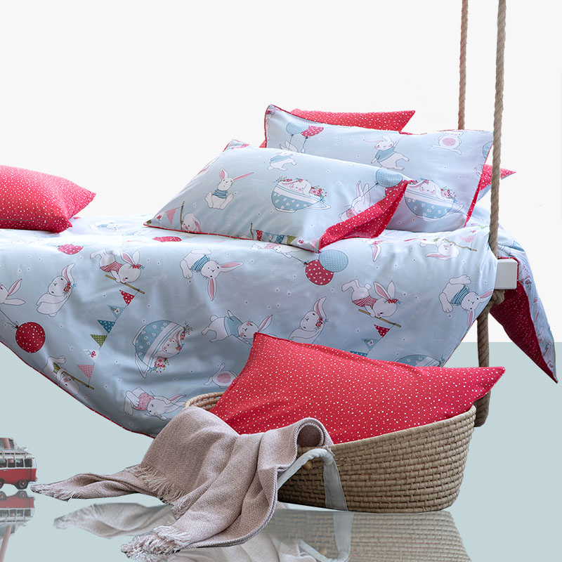 Blue Platinum Four Set Blanche Bunny Kids Girl 1 2m Single Double Cartoon Soft Cotton Pin Mu Set