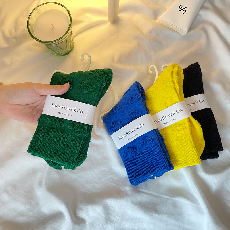 21Fw Reverse-Wear Towel Bottom Socks for Men and Women, Mid-Calf Cactus Heart Pure Cotton Thickened Warm Terry Long Socks, Trendy