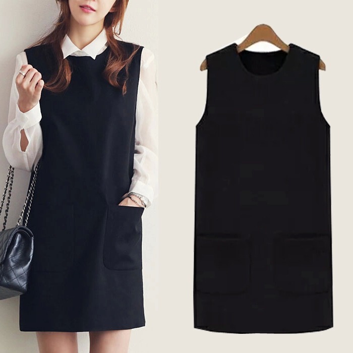 Vest Dress for Women, Spring and Autumn Dress, A-Line Dress with Pockets, Slimming Mid-Length Straight Dress, Layered Sleeveless Plus-Size Vest Dress Vest Dress for Women, Spring and Autumn Dress, A-Line Dress with Pockets, Slimming Mid-Length Straight Dress, Layered Sleeveless Plus-Size Vest Dress