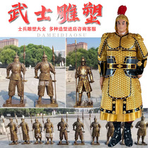 Warrior figure sculpture crossbow hand throwing stone hand glass fiber reinforced plastic copper ancient weapon model simulation Qing Dynasty soldier ornaments