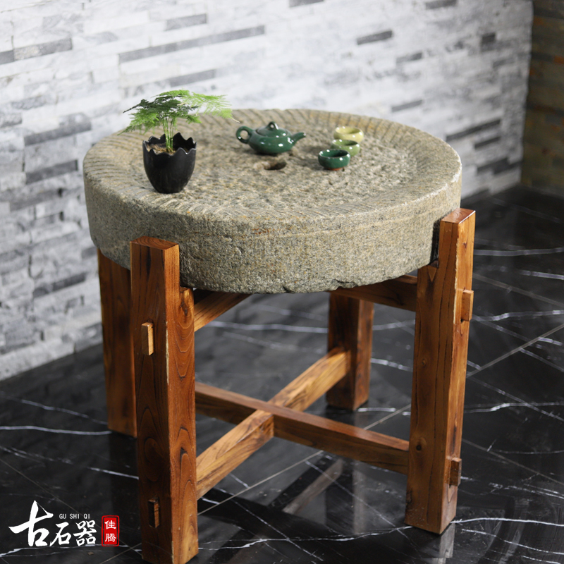 Stone Mill Tea Tray Tea Sea Old Millstone Tea Table Old Stone Instrumental Tea House Tea House Tea Tea Tea Set Stone Trough Wood Frame Bracket Grinding Sheet Swing Piece