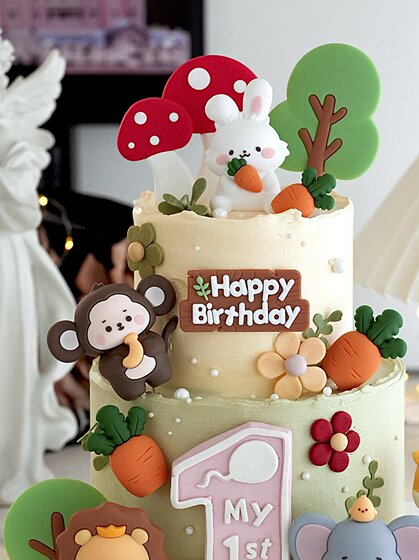 网红可爱卡通生肖小动物宝宝生日周岁百天满月蛋糕装饰甜品台摆件