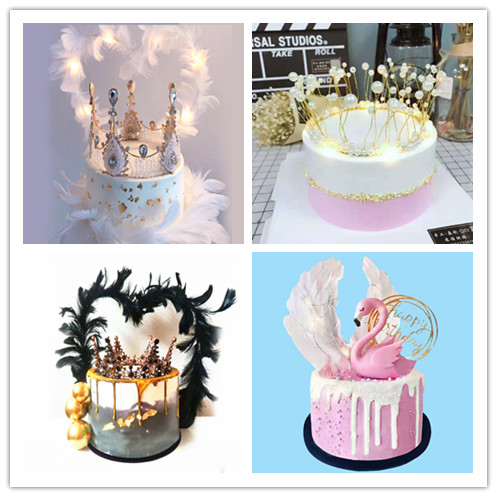 Net red cake flamingo ornaments love shape feather big wings pearl love seaweed crown ornaments plug-in