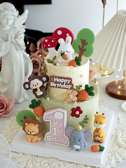 网红可爱卡通生肖小动物宝宝生日周岁百天满月蛋糕装饰甜品台摆件