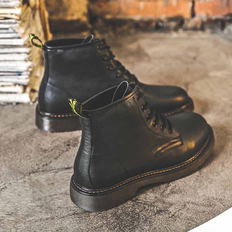 2022 new middle cylinder Martin boot male wave Inlenty wind high cylinder shoes spring autumn genuine leather short boots Korean version 100 lap tooling