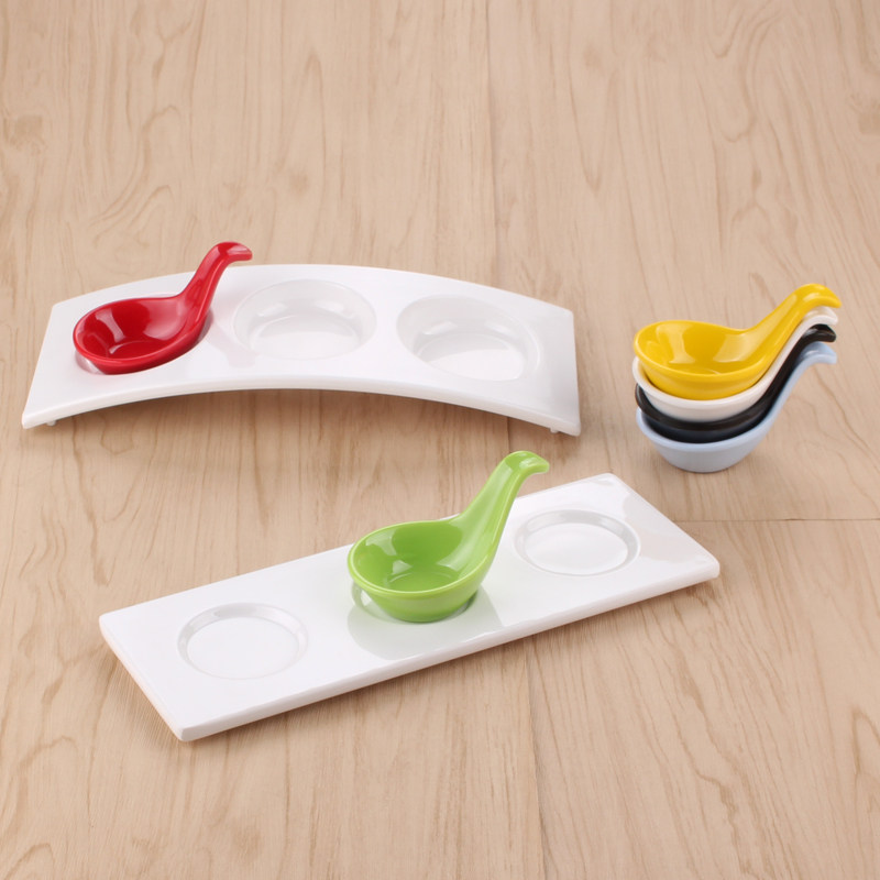 A5 fall-resistant imitation porcelain color tableware with handle seasoning dish sauce dish snack dish creative hook spoon soup more seasoning spoon