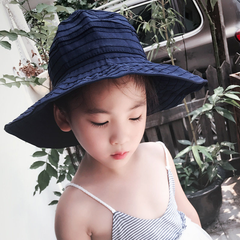 Summer new children shading cap foldable empty top hat girl big eave sun tourist male baby sunscreen 