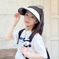 Summer girls sun-proof hat female empty top cap black gum large hat for childrens grass weaving simple fashion sun cap
