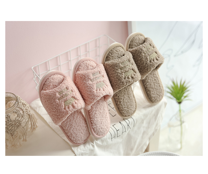 dép đi trong nhà sang trọng dễ thương nữ mùa đông nhà nặng có đáy chống trượt dép sàn nhà cotton Hàn Quốc phiên bản của mùa thu và mùa đông dép đáy mềm - Trang chủ dép đi trong nhà cute