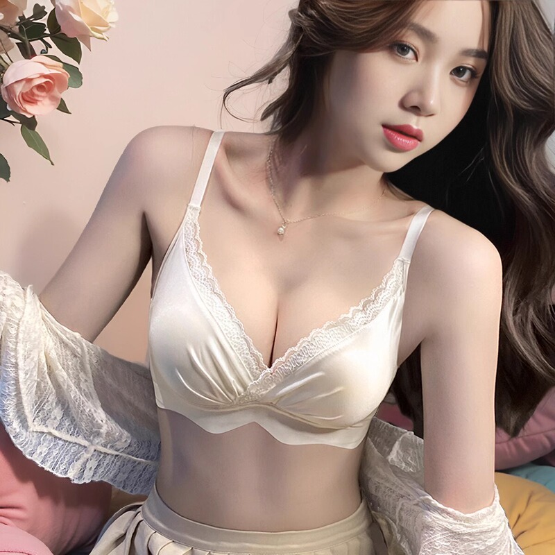 Large Bust Looks Smaller, Pure Lust Satin Lace Lingerie for Women, Small Bust Push-Up, Side Breast Collection, No Underwire, Anti-Sagging, Thin Bra