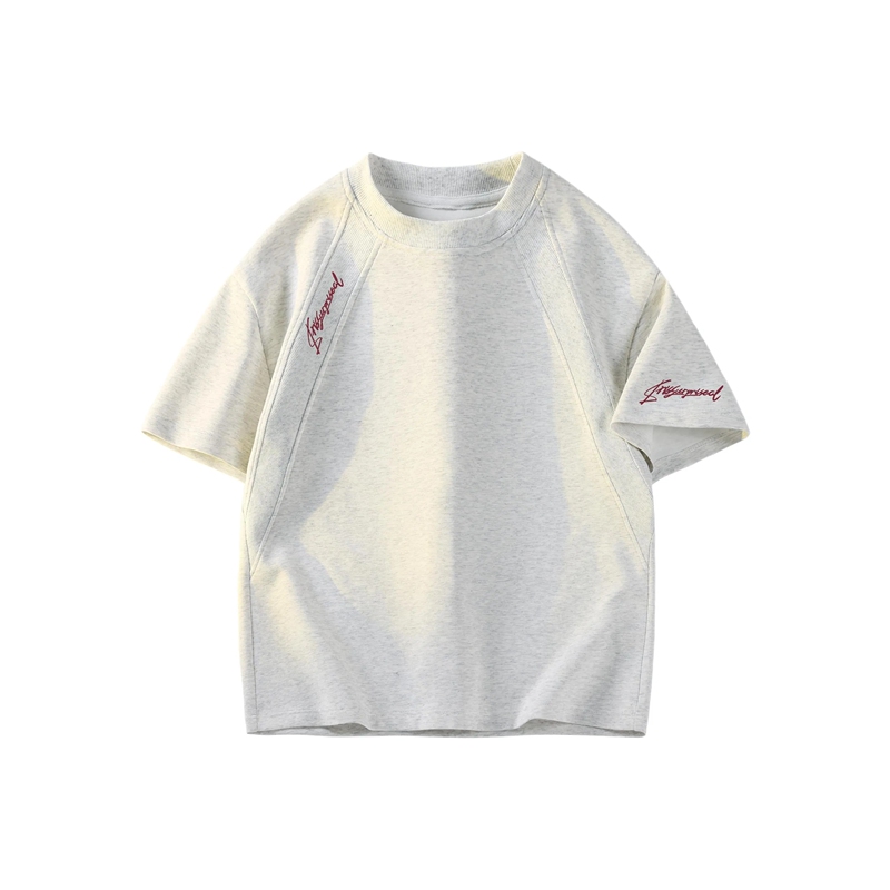 American-Style Short-Sleeve T-Shirt with Segmented Design, Stiff, Large Size, Comfortable, Skin-Friendly, Drop Shoulder, Letter Print, Five-Quarter Sleeves, Unisex