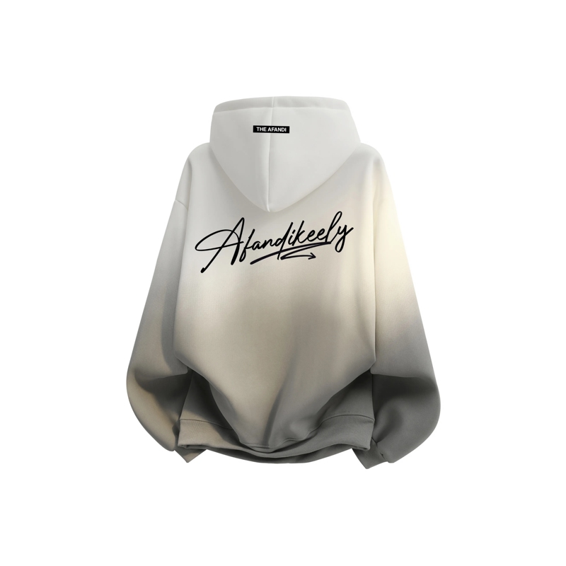 Gradient Color American High Street Style Hand-Painted Signature Letter Print Hooded Drop-Shoulder Spring and Autumn Pullover Hoodie for Men and Women