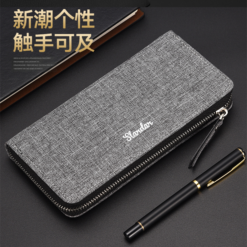 Men's long prints Laced Wallet Korean version Fashion Chaumen Canvas Hand Grab Bag Minimalist Casual Hands bag Youth mobile phone bag