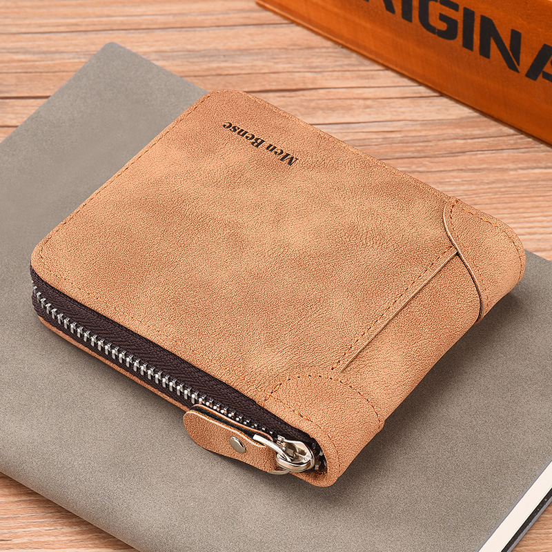 Men's wallet Short Young Students zip personality multi-function card package one male leather wallet