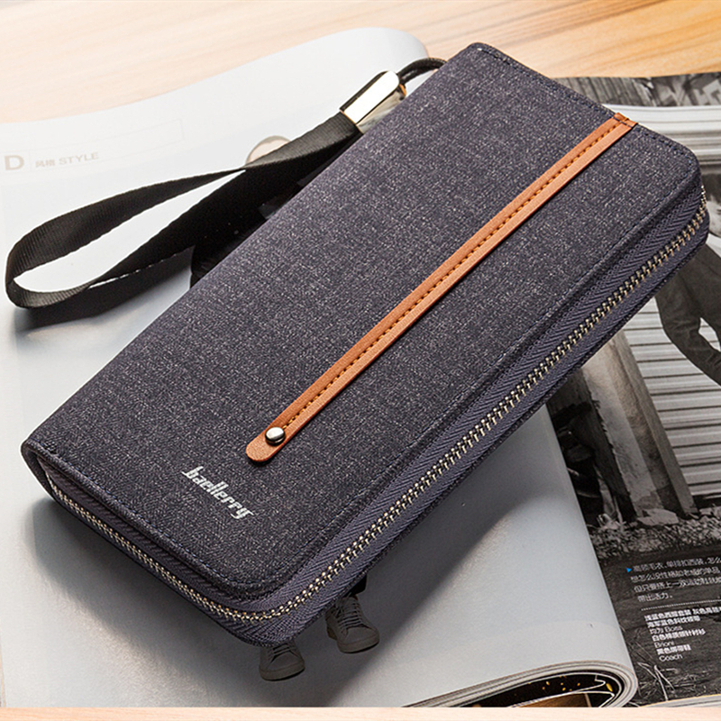 Canvas wallet Men's long zipper Youth fashion clutch Multi-card large capacity handbag Men's mobile phone bag tide brand