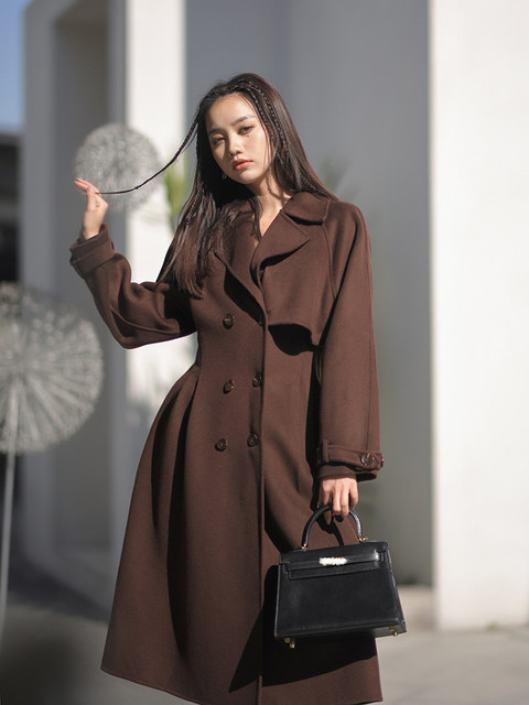 CAN winter new double-sided cashmere coat women's mid-length-length slimming woolen coat retro temperament