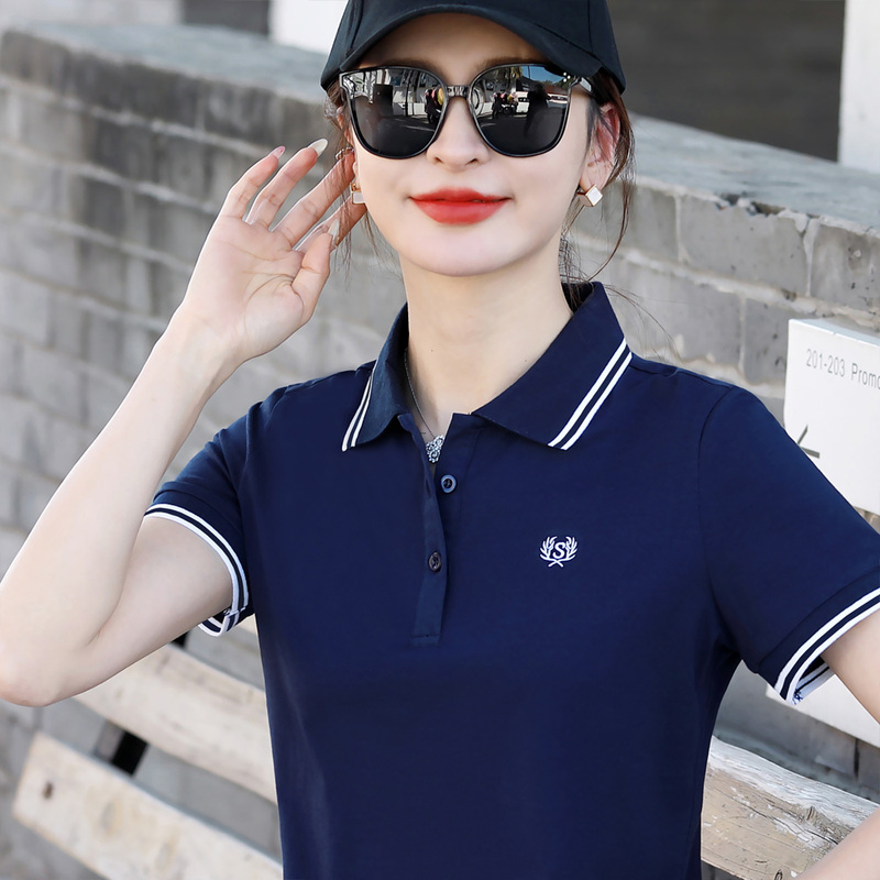 2026 Summer New Style Pure Cotton Short-Sleeved Lapel T-Shirt for Women, Large Size Sports Half-Sleeved Collared Loose Top Polo Shirt