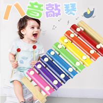 Infants and young childrens wooden eight-note hand knocking piano early education baby educational musical instrument toy small wooden playing piano 1-2-3 years old