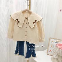 Girls street shirts autumn new Korean style childrens clothing style doll collar embroidered bow childrens tops autumn style