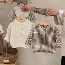 Han Edition Boy Plaid Shirt Autumn Clothing Spring Autumn and Autumn Baby Boy Clothing 1 Year Old 3 Children Baby Foreign Air Long Sleeve Shirt Tide