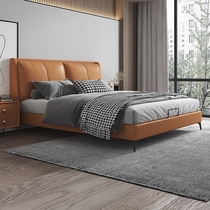 Light luxury leather bed modern simple Nordic leather bed 1 8 m double bed Italian minimalist solid wood bed 1 5 m wedding bed