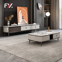 Italian rock board tea table table living room household small apartment light luxury modern tea table Net red solid wood simple function tea table