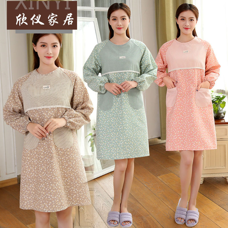 New long-sleeved adult apron Anti-fouling anti-oil anti-wear cover Korean version of the fashion kitchen thickened work clothes housework