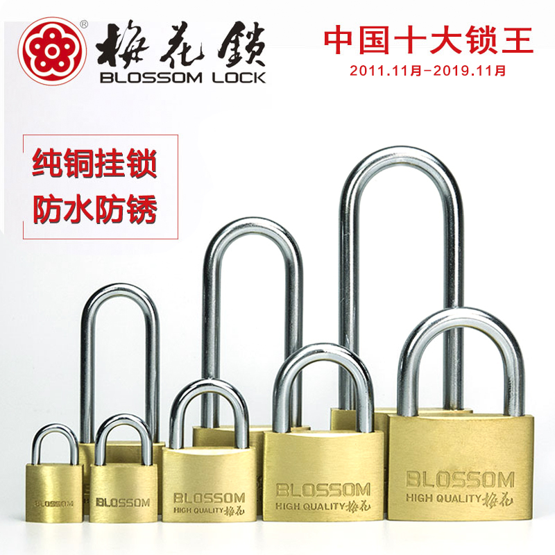 Plum lock Anti-theft copper padlock Waterproof anti-rust long beam through open padlock Household student drawer cabinet small key lock