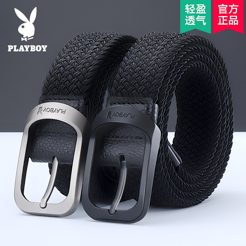 Flowers Playboy leather strap Men's pin buckle Han version Tide Young Students 100 Hitch Weave Elastic Female Canvas Pants Belt