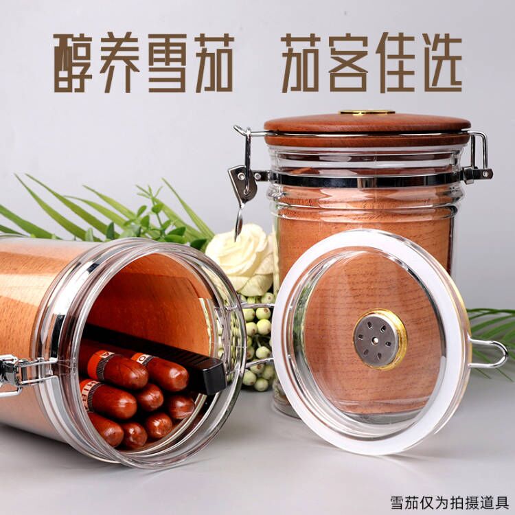 Wood Incense Smoking Bucket Moisturizing Tank Men's Tobacco Cigarettes Special Jars Cigar Insulation Case Snowpine Wood With Thermometer