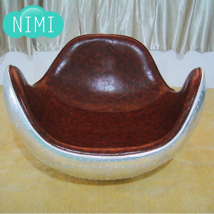 Round Lazy Sofa Chair glass steel chair retro personality Art Leisure Chair Aluminum Leather Leisure Chair