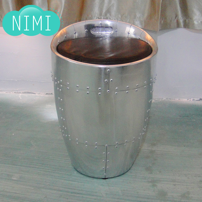 Aluminum leather cylinder seat retro metal space chair old creative round stool special-shaped simple toilet chair changing shoe chair