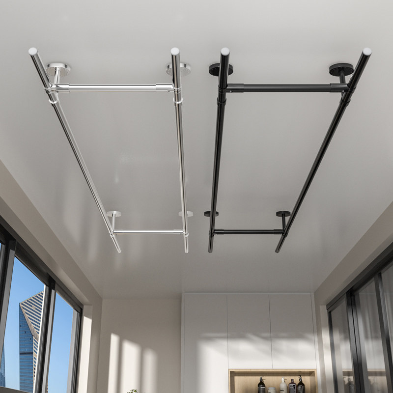 Clotheson Balcony Top-Mounted Stationary Cool Clothes Defence Double-Lever Clotheshorse Clothes Hanger Clothes Hanger Stainless Steel Tubes