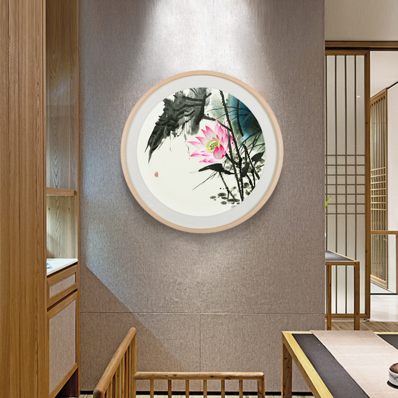 Jin Wu needle 4 silk pure handmade Su embroidery finished hanging painting Suzhou embroidery painting living room entrance new Chinese decorative lotus