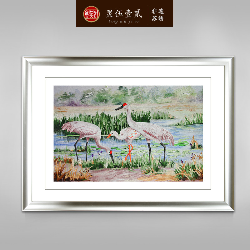 Jin Wu Nengyu 4 wire embroidery finished product hanging painting Suzhou embroidery drawing room masonry decoration painting Hotang He language