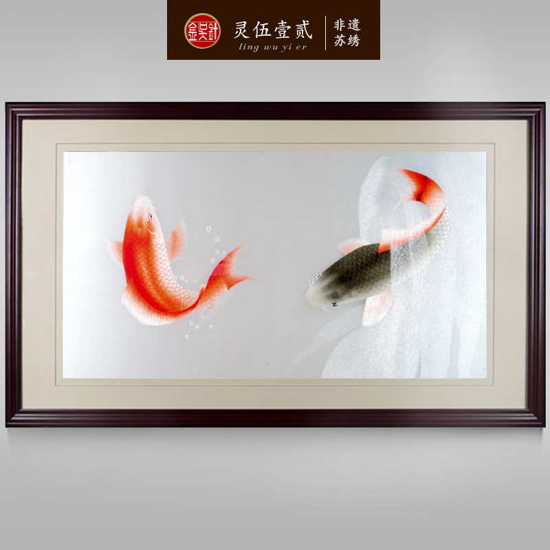 Jinwu needle Suzhou embroidery finished hanging painting living room decorative painting Chinese restaurant pure handmade Suzhou embroidery painting Yuyuelongmen