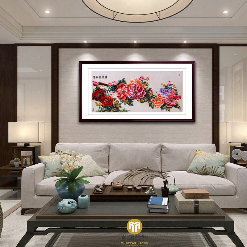 Jin Wu Xiaojiao pure hand-made embroidery finished product hanging painting Suzhou embroidery painting of the basalt living room Chinese decoration painting rich peony