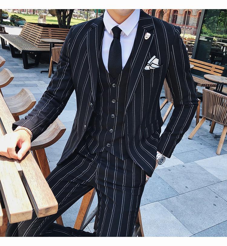 Phù hợp với sọc nam ba mảnh xu hướng tự tu luyện tóc stylist hộp đêm phù hợp với hiệu suất kinh doanh ăn mặc giản dị vest nam hàn quốc