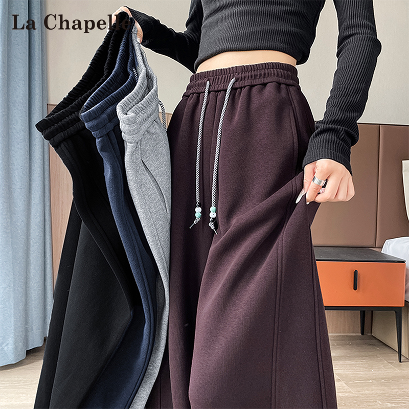 La Chapelle American-Style Sports Scimitar Pants for Women, New Spring and Autumn Banana Sycamore Pants, Purple Relaxed Wide-Leg Sweatpants