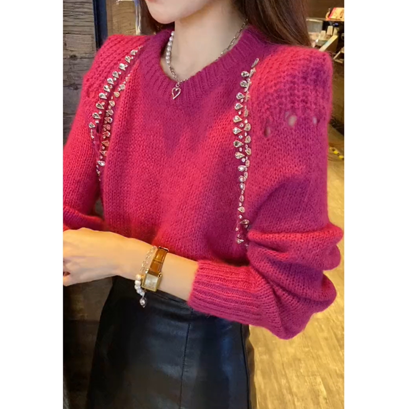European Style Heavy-Duty Studded Hollow-Out Shoulder Pad Knit Sweater, Japanese Lazy Style Sweater, New Autumn and Winter Vintage Top for Women European Style Heavy-Duty Studded Hollow-Out Shoulder Pad Knit Sweater, Japanese Lazy Style Sweater, New Autumn and Winter Vintage Top for Women