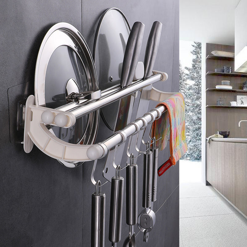 Multifunctional lid rack kitchen supplies wall-mounted knife holder wall stainless steel-free shelve shelf kitchen containing shelf