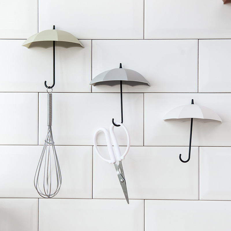 Creative wall hanging free punching small items cute small umbrella hook key chain wall plastic sticky hook storage box